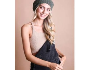 Boucle Rib Knit Beret ~ Olive