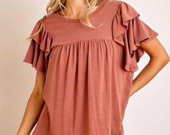 Make an Entrance Ruffle Sleeve Top ~ Cinnamon