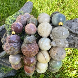 Alashan Agate Beaded Charm Bracelets - Planet Series