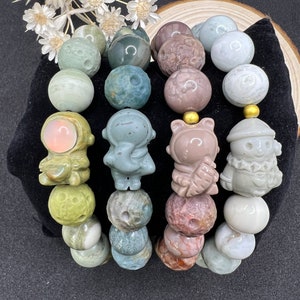 Alashan Agate Beaded Charm Bracelet