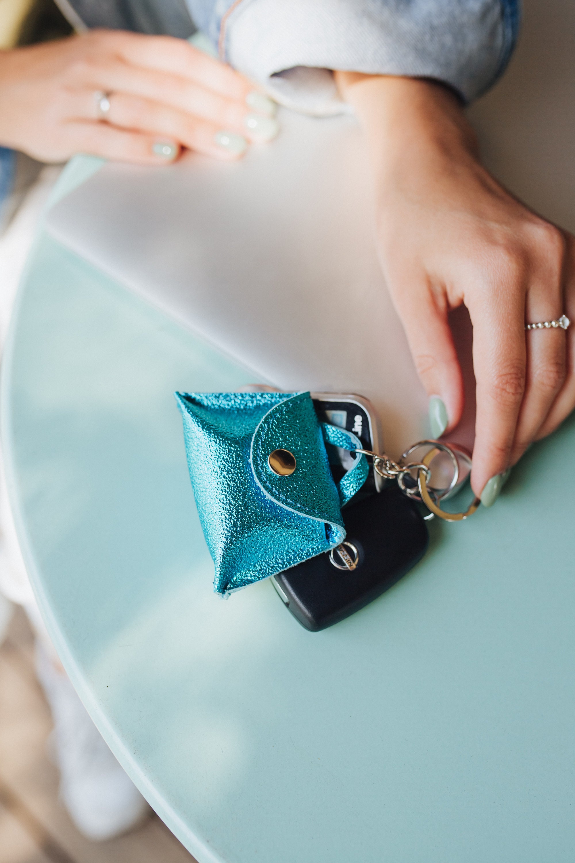 Leather keychain bag for woman Keyring for women Etsy