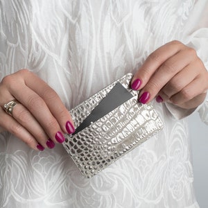 Silver business card holder Women business card Credit card holder