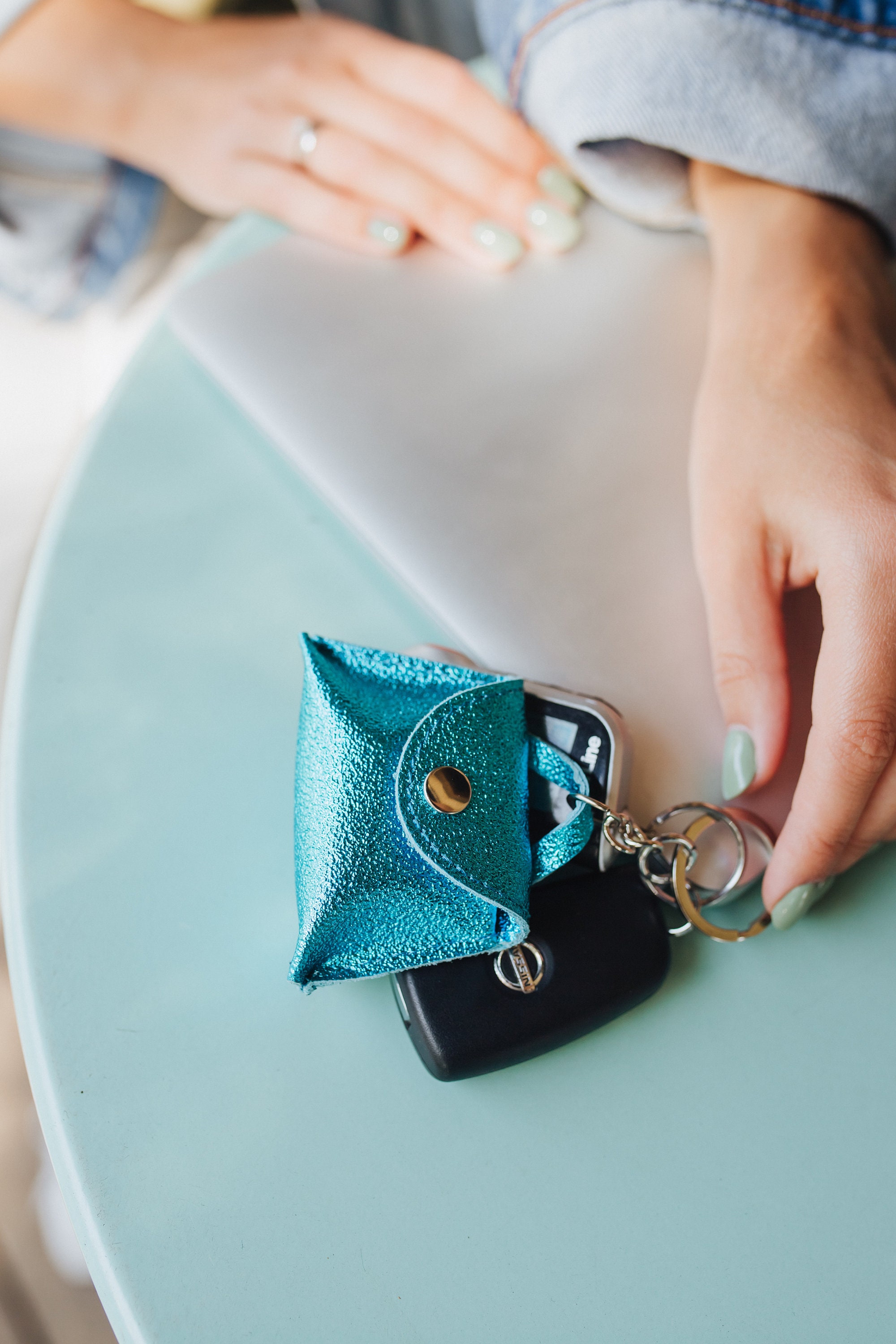 Leather keychain bag for woman Keyring for women Etsy