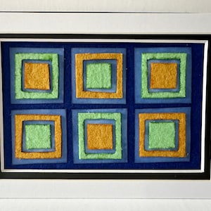 Original Mixed Media 4 x 6 inch Art, Colorful Felt Tiles, Modern, Small Bright Layered Design with 2 Matte Boards