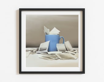 Giclée Fine Art Print, Unframed, ‘Tea Time’, Tea Cup Overflowing with Tea Bags