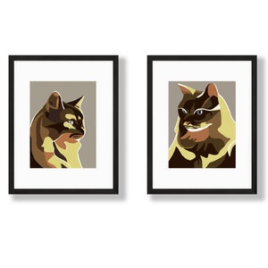 Set of 2 Giclée Fine Art Prints, Unframed, Pair of Cat Portraits, Abstract, Bold and Modern Wall Art