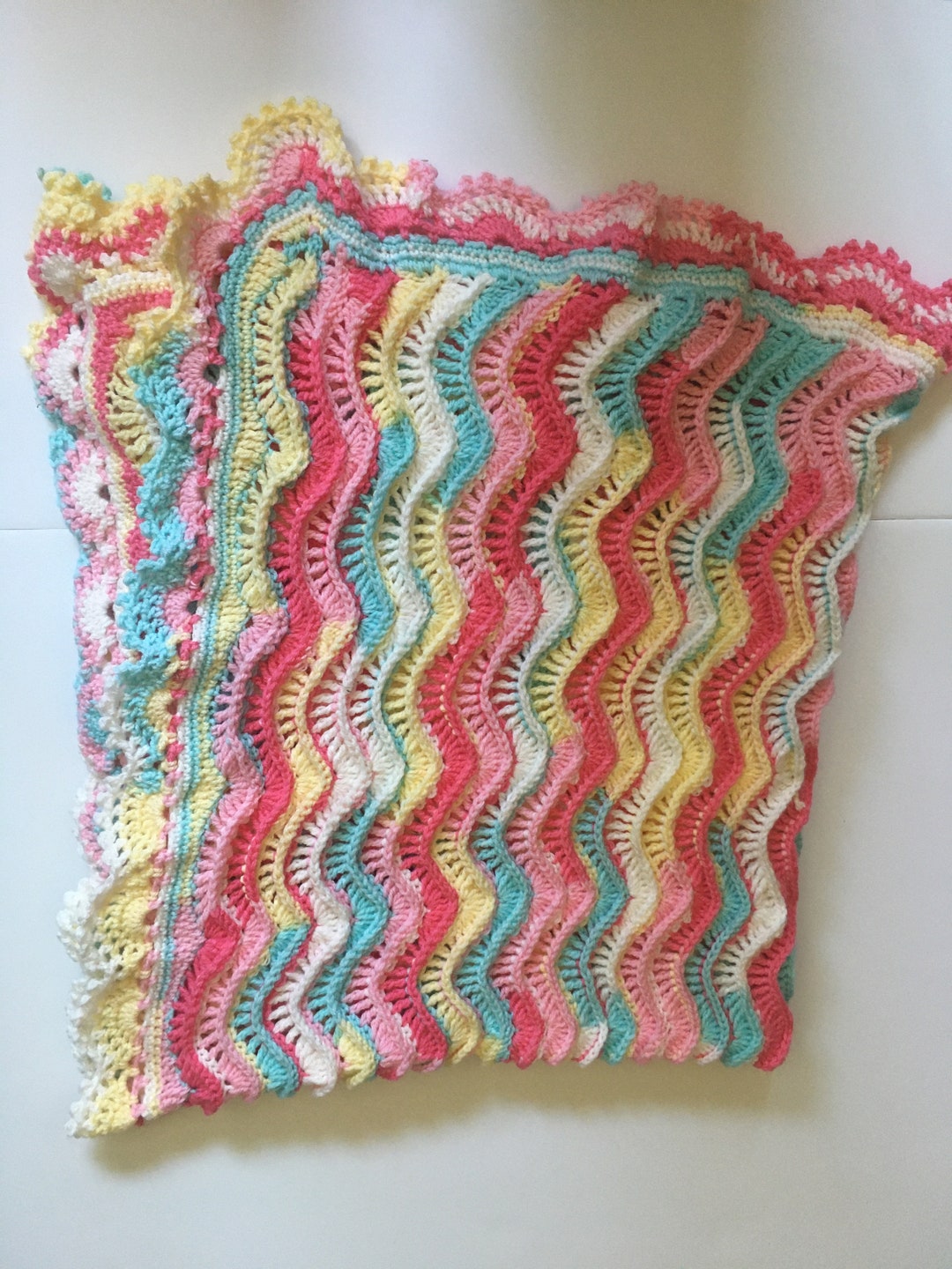Rainbow Pastel Crocheted Fan Stitch Baby Blanket Etsy