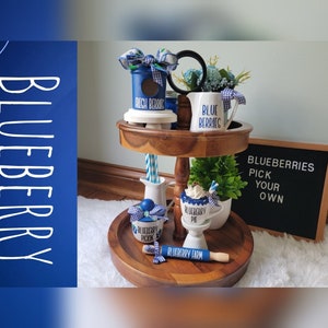 Blueberry Tiered Tray Bundle/Blueberry Mini Mug/Summer Tiered Tray/ Summer Décor/Blueberry Décor/Spring Tiered Tray Décor