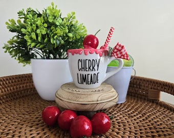 Handcrafted Cherry Limeade Mini Mug: Summer Tiered Tray Decor