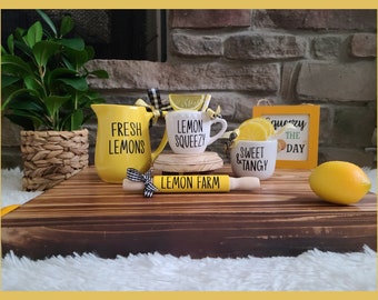 Lemon Tiered Tray Decor: Farmhouse Summer Lemonade Bundle
