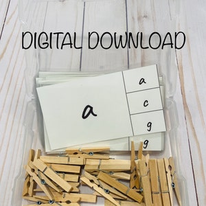 Schede con lettere minuscole e clip - DOWNLOAD DIGITALE - scuola materna - Montessori - cestino dei lavori - cestino degli impegni - cestino delle attività - schede delle attività - scuola materna - scuola materna - prima infanzia