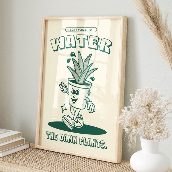 Retro Plant Quote Wall Print - Retro Character Print, Retro Mascot Plant Poster, Retro Cartoon Print, Retro Poster, Fun Home Wall Art