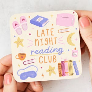 Dessous de verre club de lecture tard dans la nuit - sous-verres livresques, sous-verres club de lecture, cadeau lecture, cadeau pour amoureux des livres, cadeaux pour les lecteurs, dessous de verre rat de bibliothèque