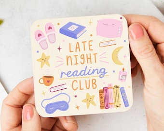 Late Night Reading Club Coaster - Bookish Coaster, Book Club Coaster, Reading Gift, Book Lover Gift, Gifts for Readers, Bookworm Coaster