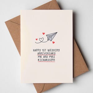 Personalisierte Karte zum 1. Hochzeitstag - alles Gute zum ersten Jahrestag, ein Jahr Ehepaar-Karte, glücklicher Papierjubiläum