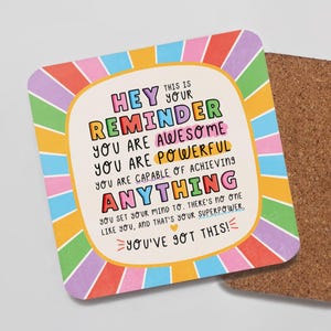 You're Awesome Coaster - You Can Do It, Affirmations, Best Friend, Positivity Coaster, Thank You Gift, Motivational Gift, You're Amazing image 2