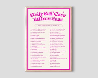 Daily Self-Care Affirmations Print – Hot Pink Positive Poster (Unframed)