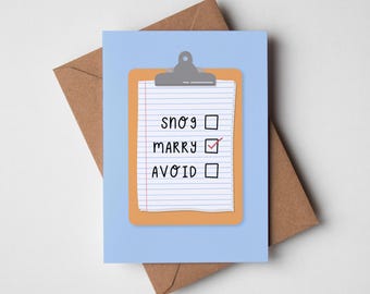 Snog Marry Avoid Card - Newly Weds Card, Funny Wedding Card, You're Married, Marriage Card, Couple Card, Just Married