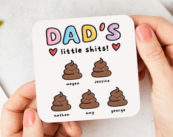 Dad's Personalised Coaster - Dad's Little Shits Coaster, Funny Gift for Dad, Father's Day Gift, Christmas Gift Dad