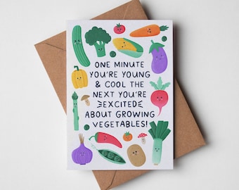 Growing Vegetables Card - Allotment Birthday Card, Grow Your Own Vegetables, Vegetable Patch Greetings Card, Foodie Birthday Card