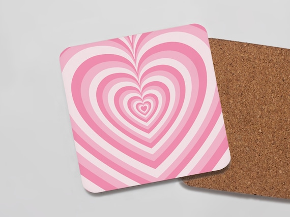 Pink Groovy Heart Coaster Y2k Coaster Y2k Aesthetic Drink Coasters Y2K Home Decor Y2K Office Decor Pink Layered Heart Funky Coasters Etsy UK