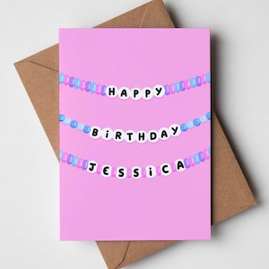 Taylor Swift inspirierte Geburtstagskarte - Swiftie Armbänder Karte, Freundschaftsarmband Karte, Geburtstag Eras Karte, personalisierte alles Gute zum Geburtstagkarte