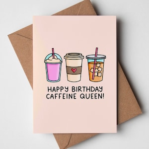 Carte d'anniversaire reine de la caféine - carte d'amateur de café, carte d'anniversaire accro au café, accro à la caféine, reine de la caféine, carte de voeux drôle