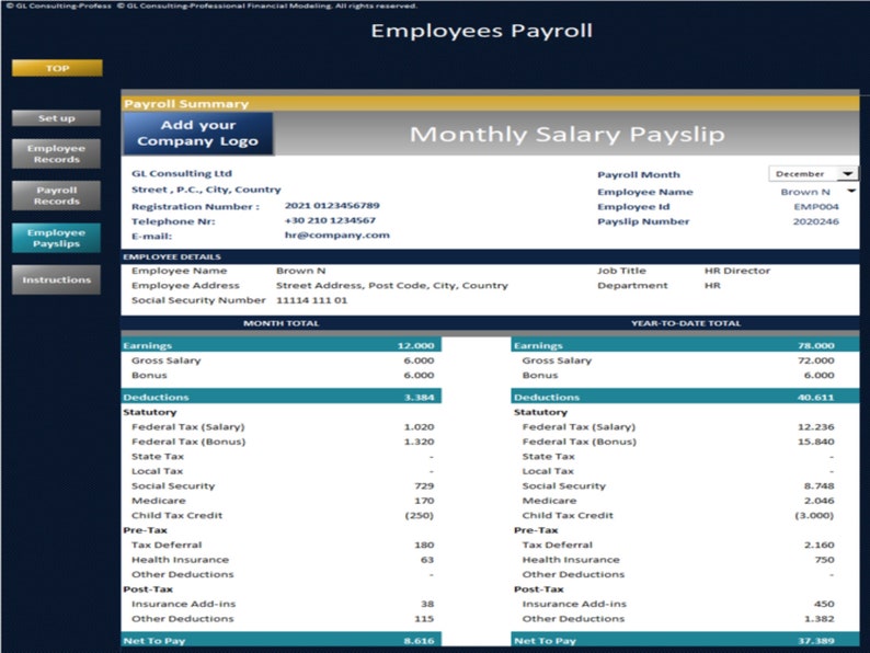 Payroll Calculator for Small Business Payroll Salaries Employees Etsy