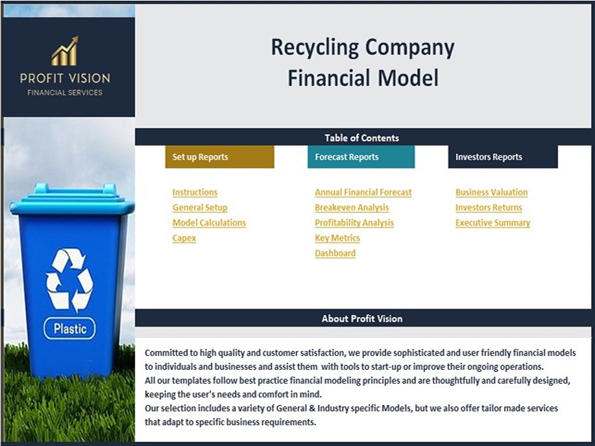 Recyle Model Recycling Company Financial Model – Dynamic 10 Year Forecast - Etsy