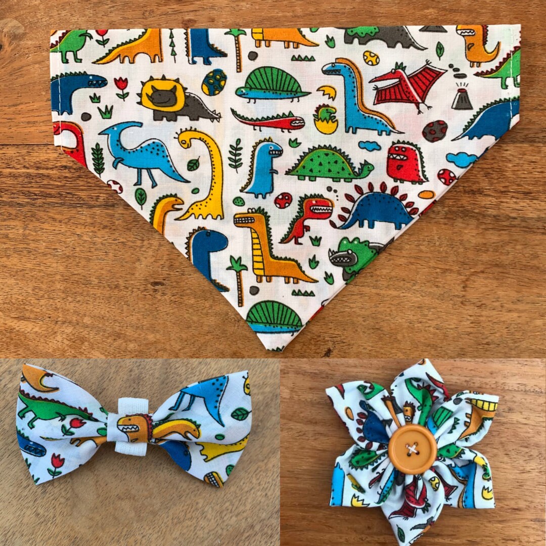 Dinosaur Print Dog Bandanas Bow Ties Flowers & Personalised Etsy New
