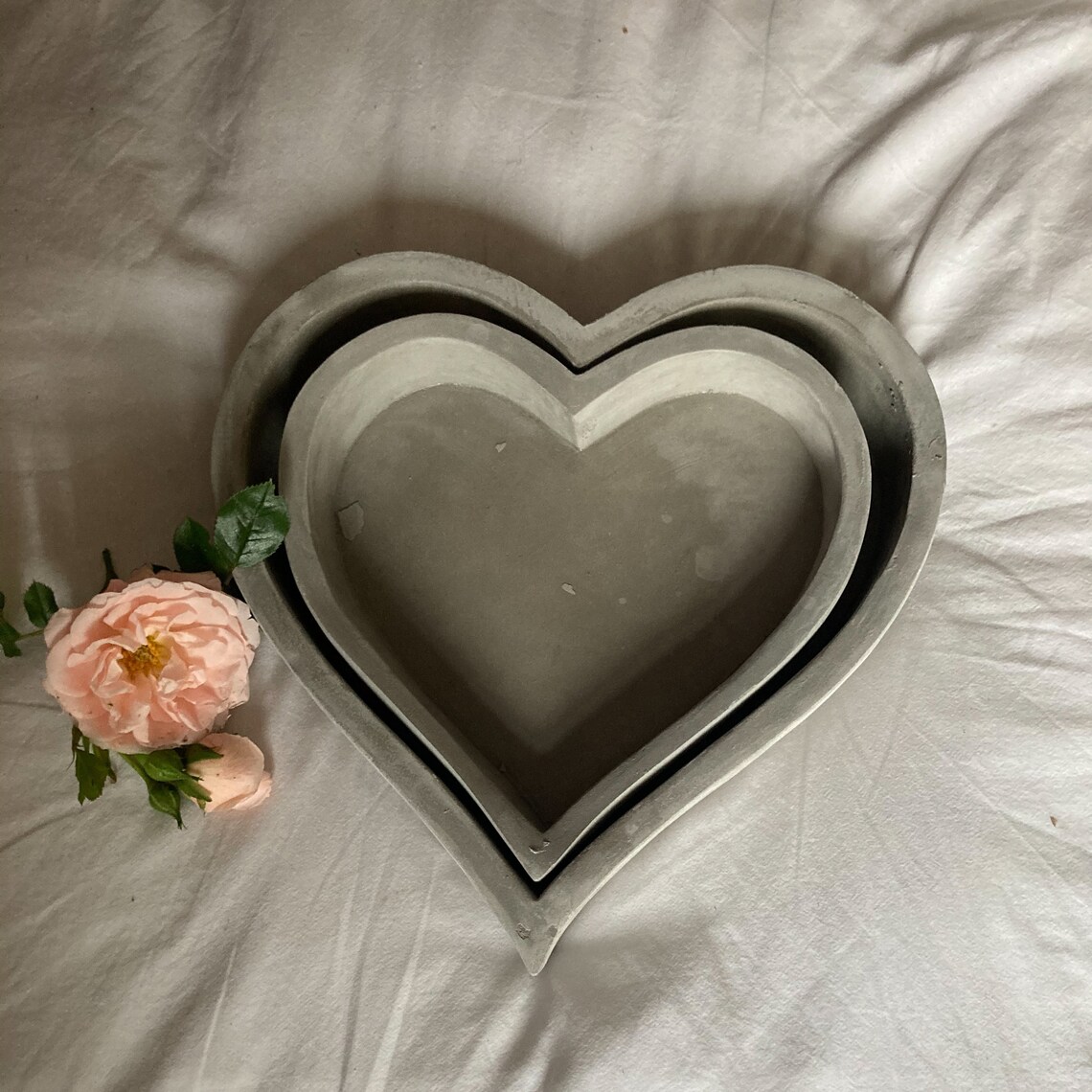 2 Trays Medium & Small Heart Cement Tray An On Trend Cement Etsy