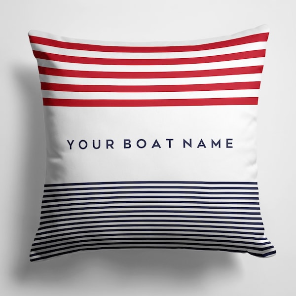 Personalised Boat Cushion, Custom Outdoor/Indoor Cushion, Breton Stripes, Nautical Gifts, Boating Gifts, Yachts, Motorboats, Canal Boats,