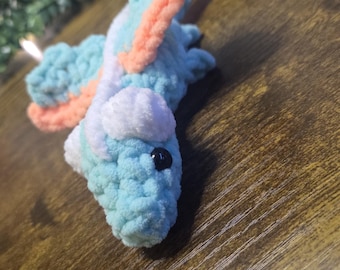 Handmade Chenille Crochet Dragon Plushie – Mint & Peach Fantasy Toy