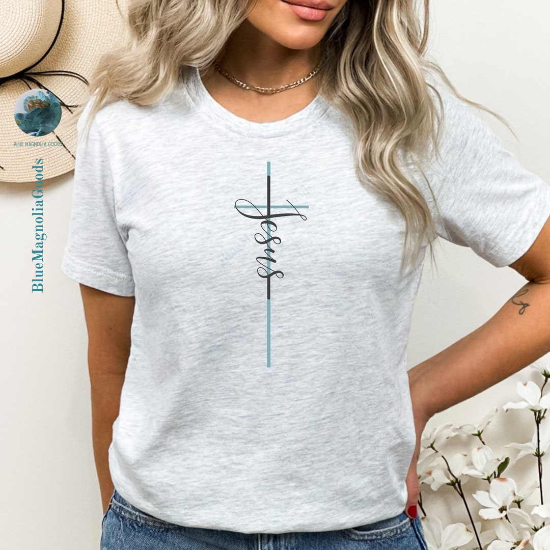 Scripted Cross Jesus Vertical Script Cross, Christian T-shirt, Cross Tee, Minimal ...
