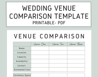 Venue Comparison Printable - Wedding Planning - Event Planning - Venue Checklist -Wedding Vendor Tracker - Wedding Checklist - PDF Letter A4