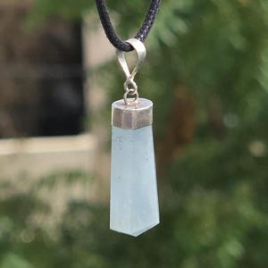 Aquamarine Sterling Silver Pendant Necklace: Calming Crystal, Black Cord