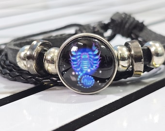 Scorpio Zodiac Leather Bracelet: Handmade Astrology Jewelry Gift