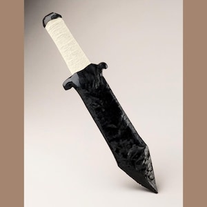 Handcrafted Obsidian Sword: Viking Knife with White Thread Wrap