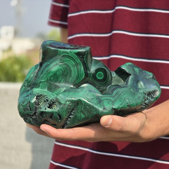 Polished Malachite Specimen: Large Raw Green Stone, Botryoidal Pattern, Collector's Piece