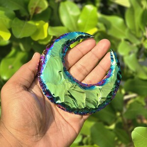 Titanium Coated Crescent Moon Crystal | 100mm Aura Quartz Moon | Rainbow Crystal Decor | Spiritual Healing Stone | Moon Phase Gift