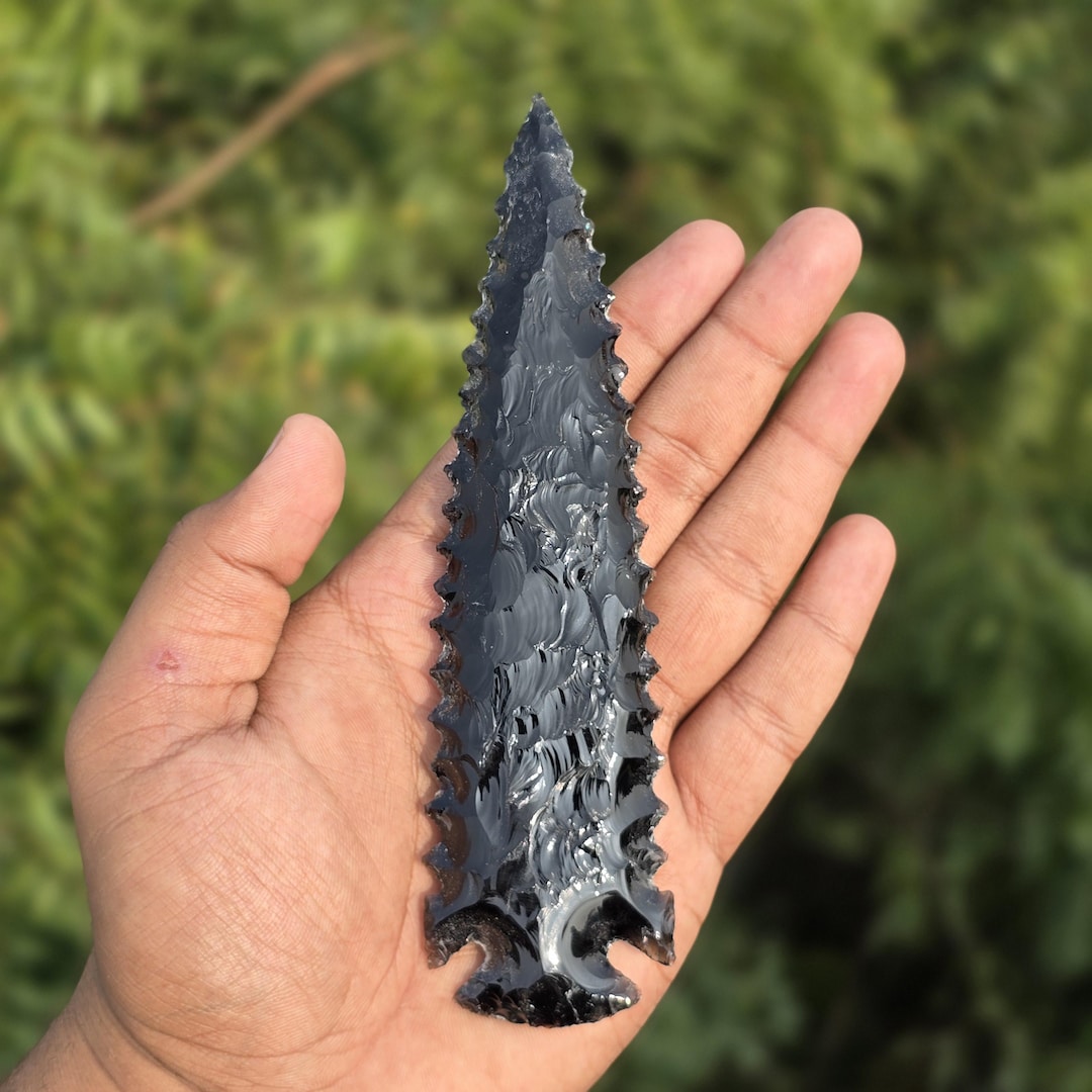 Black Obsidian Arrowhead Blade Handmade Carved Crystal for Ritual Altar ...