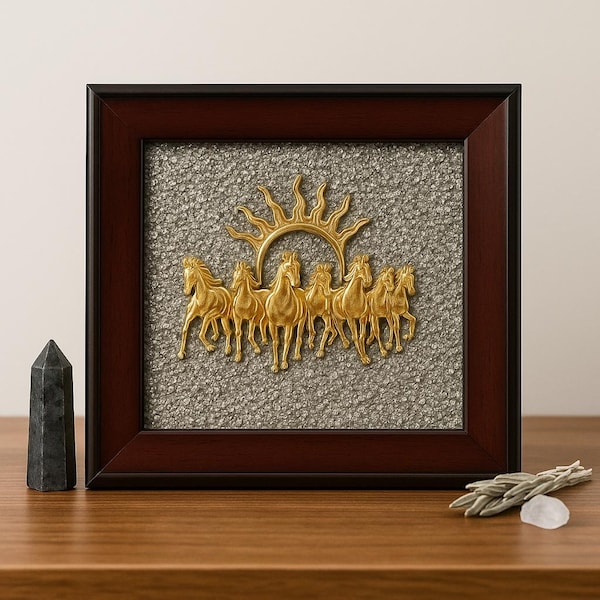 Pyrite Sun & Horses Frame: Vastu Feng Shui Wealth Decor