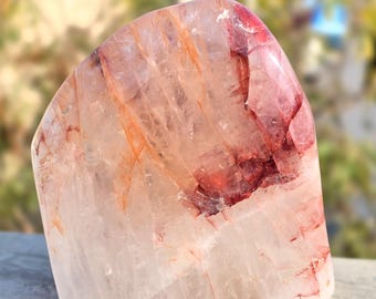 Cuarzo hematoide de forma libre de 5.8 lb: cristal rojo fuego, piedra decorativa pulida