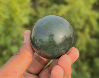 Natural Green Jade Sphere Crystal for Luck Prosperity Meditation Healing Stone