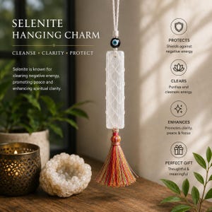 Selenithängande berlock: Naturlig kristallrengöring, klarhet, skydd (25 cm)