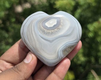 Botswana Agate Heart: Polished Banded Crystal Carving, Healing Gift