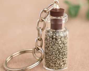 Pyrite Crystal Bottle Keychain | Unique Gemstone Keyring Gift
