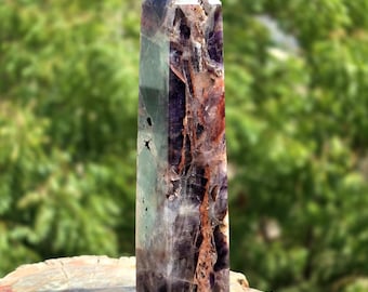 Auralite 23 Amethyst Tower Super Seven Crystal Point Chevron Banded Amethyst Decor