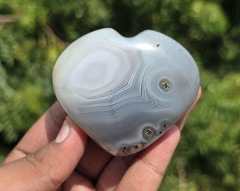 Botswana Agate Heart: Polished Banded Crystal Carving, Healing Gift