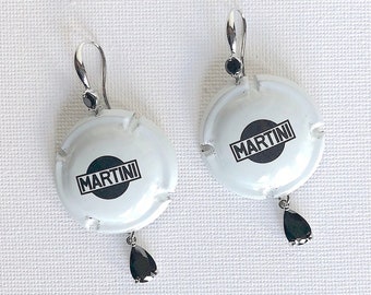 Boucles d'oreilles Martini, Boucles d'oreilles originales recyclées de capsules de vin mousseux Martini, Cadeaux vin pour femme, Boucles d'oreilles de haute qualité